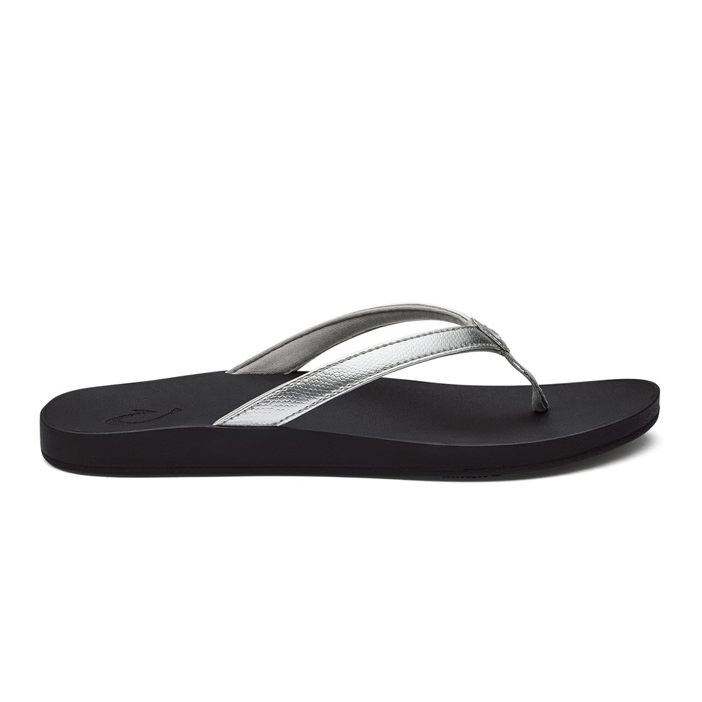 Olukai Zehentrenner Damen - Puawe Everyday Beach Schwarz/Silber - 43617ATFK
